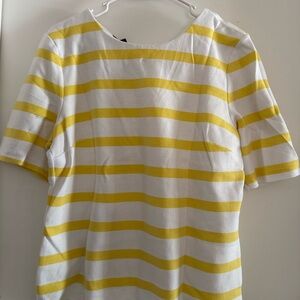 Talbots White and Yellow Striped Short Sleeve Top